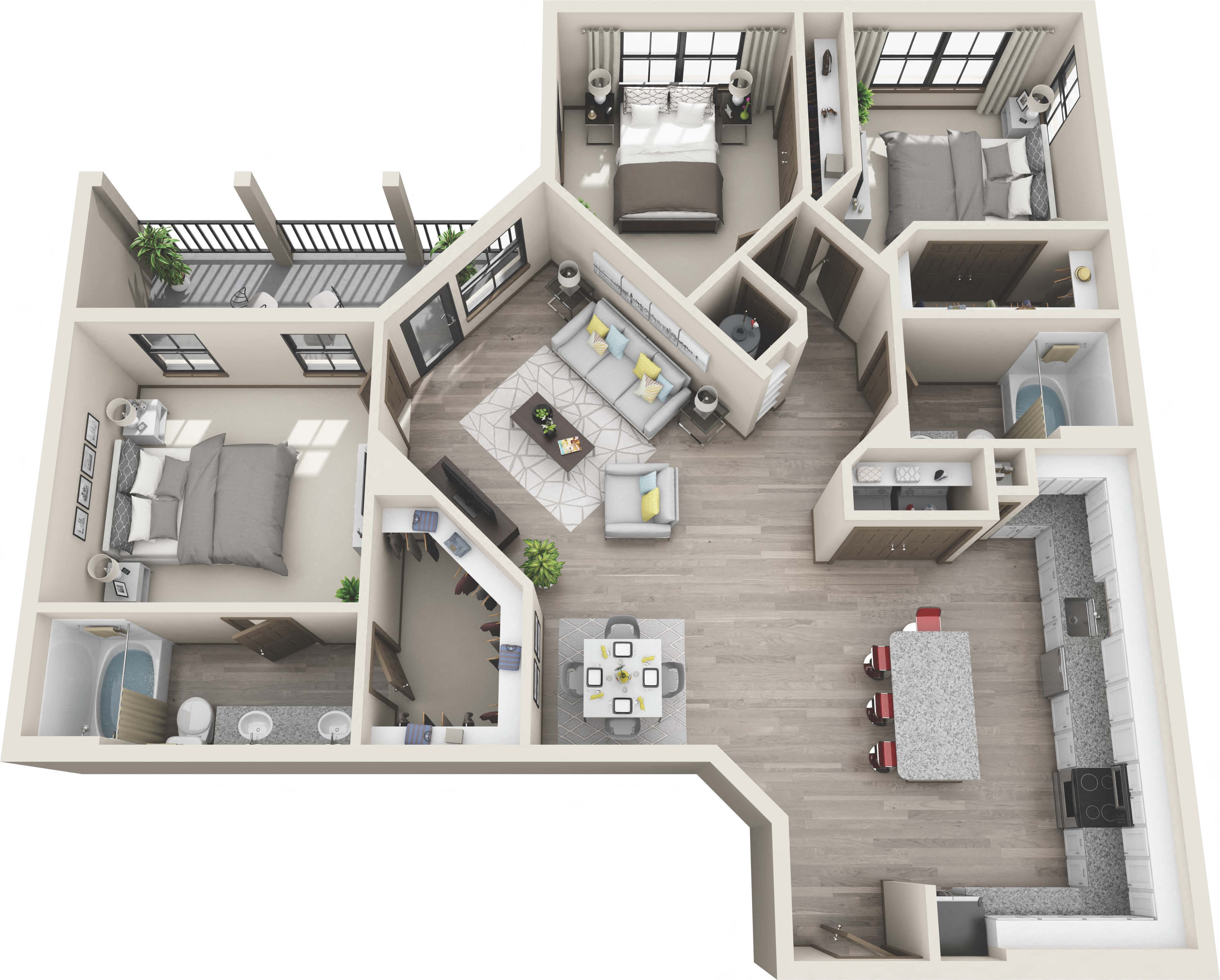 Floor plan for 3 beds, 2 baths, 1485 sqft